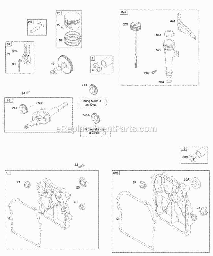 Camshaft Crankcase CoverSump Crankshaft Lubrication PistonRingsConnecting Rod Diagram and Parts List for 095212-0244-E1  Briggs and Stratton Engine